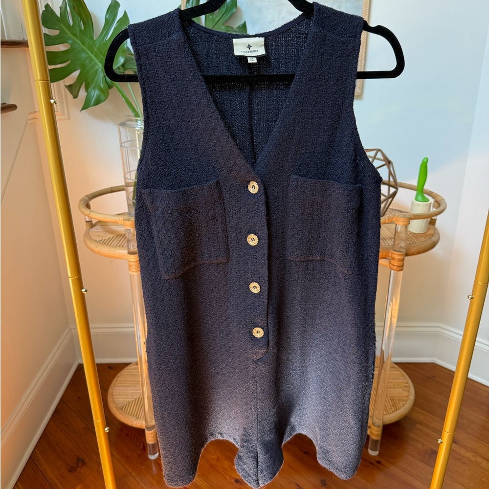 Tuckernuck Navy Sleeveless Button-Down Textured Romper